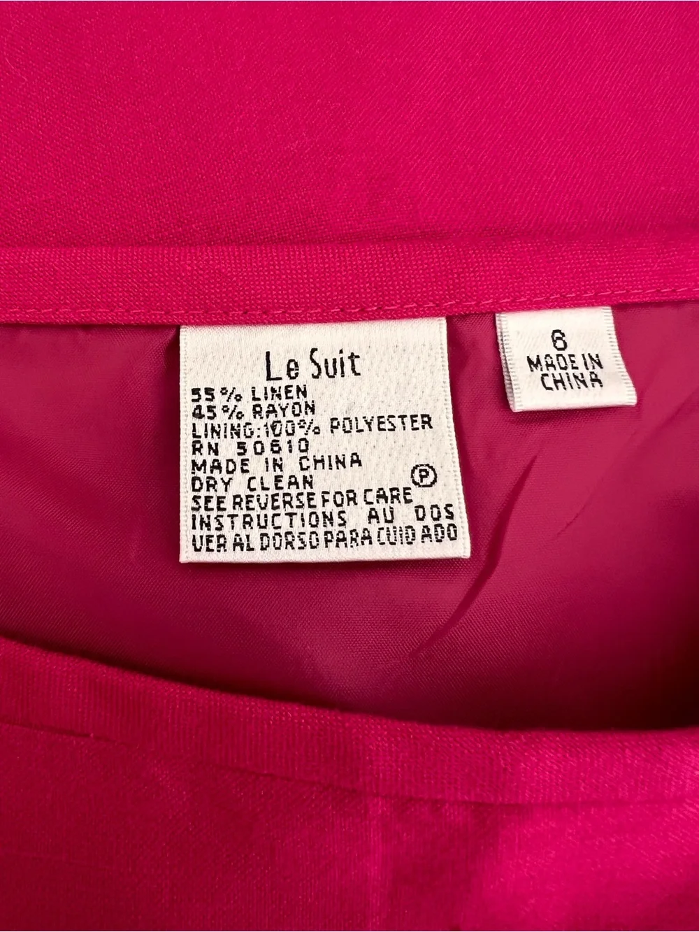 Le Suit Hot Pink Linen Blend Pencil Skirt Stitched Hem Detail